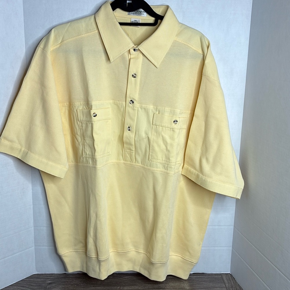 Norm Thompson XXL Butter Yellow Collared Polo Shirt Vintage EUC Ribbed